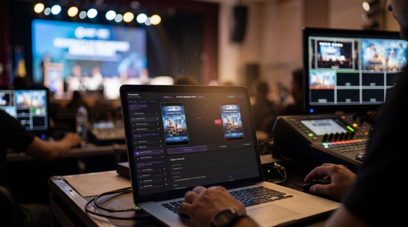 StartSync control pupitru digital cu numele și key visual-urile speakerilor