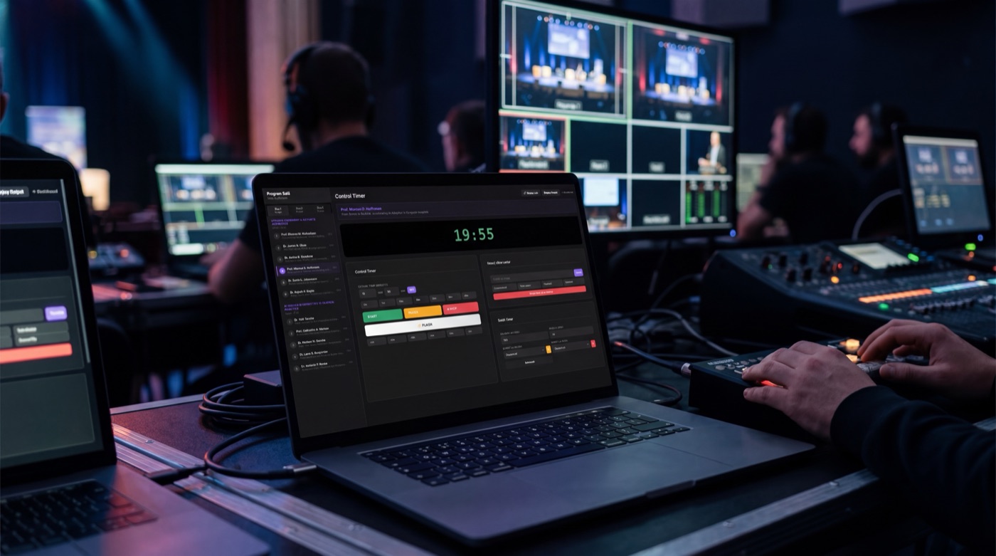 StartSync Control Timer cu countdown, butoane start/pauză și programul lateral