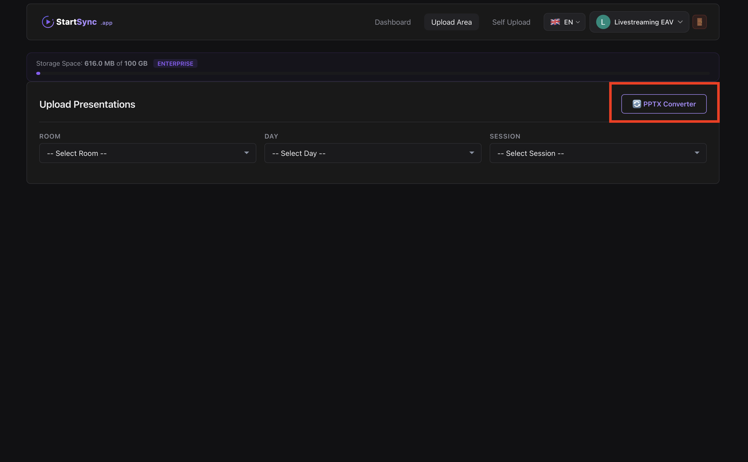 StartSync convertor integrat — conversie automată PDF, DOCX și KEY în PPTX
