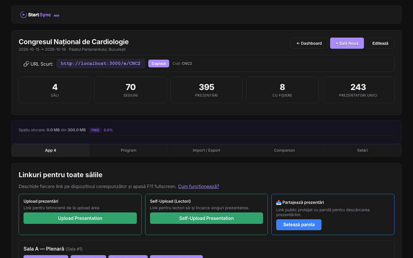 StartSync — link protejat cu parolă pentru descărcarea prezentărilor